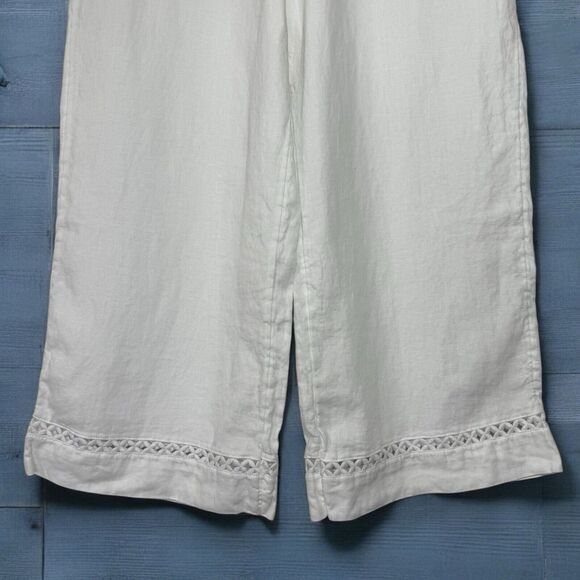 Joie Wide Leg 100% Linen Pants Large White Boho Elastic Waist Pull On Cropped - Picture 2 of 8
